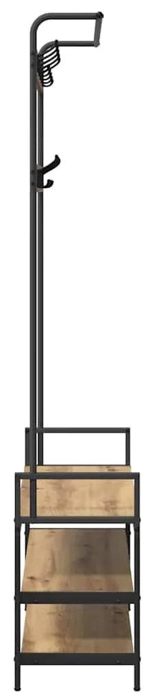 Kabáthorog polcokkal kézműves tölgy 95 x 34 x 184 cm Faanyag