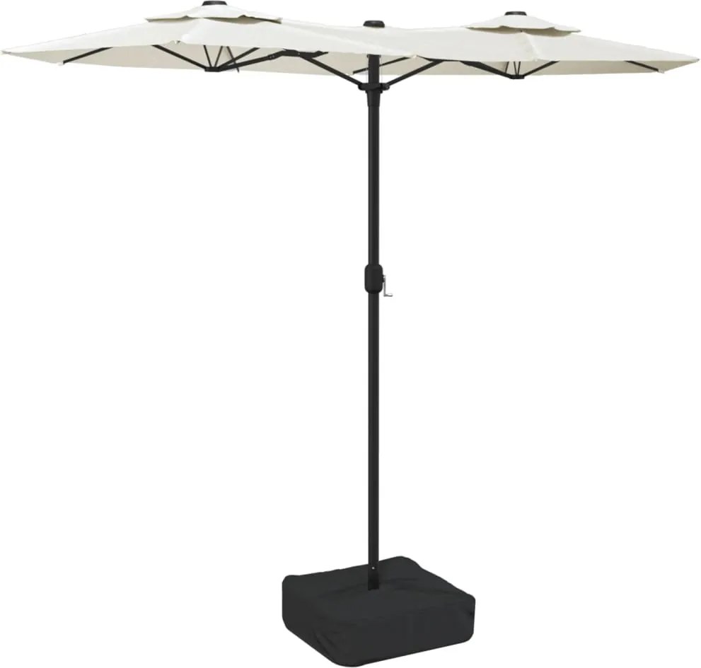 vidaXL homokfehér dupla tetős napernyő LED-ekkel 316x145 cm