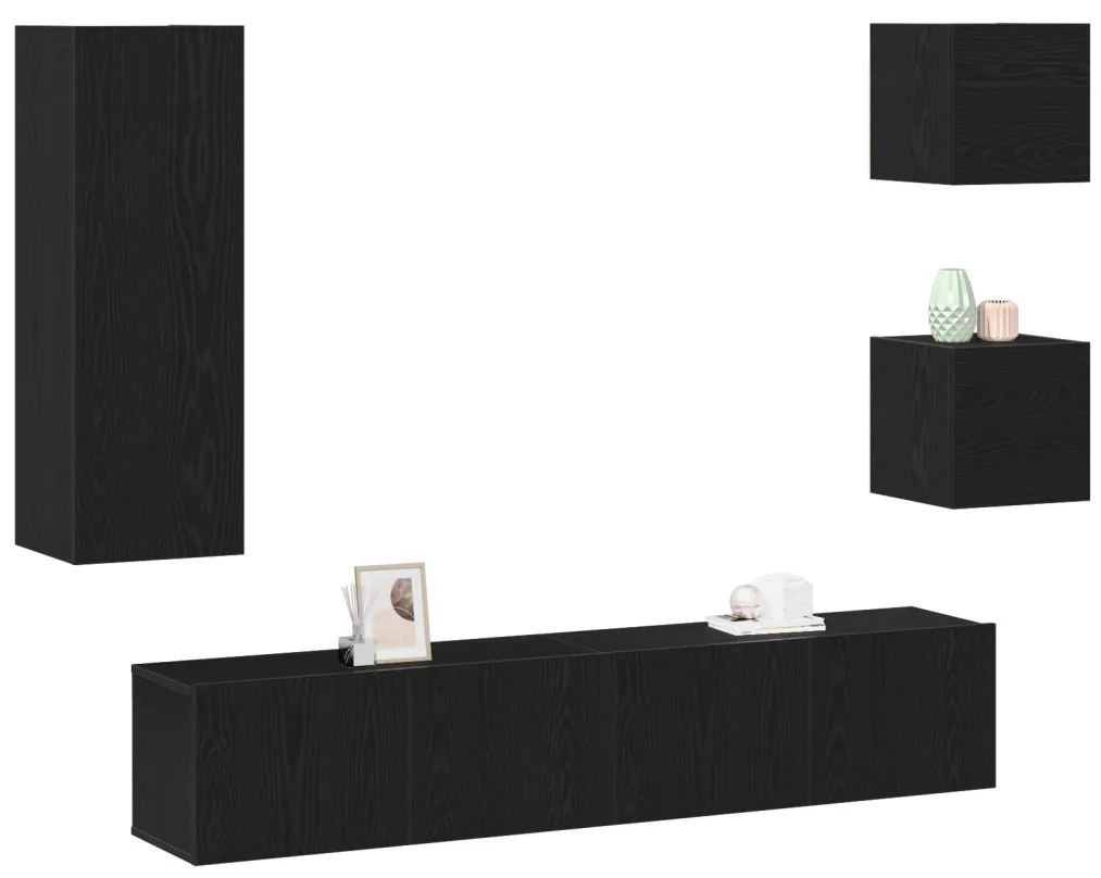 TV Szekrény Készlet 5 pcs Musta tammi 160 x 30 x 30.5 cm