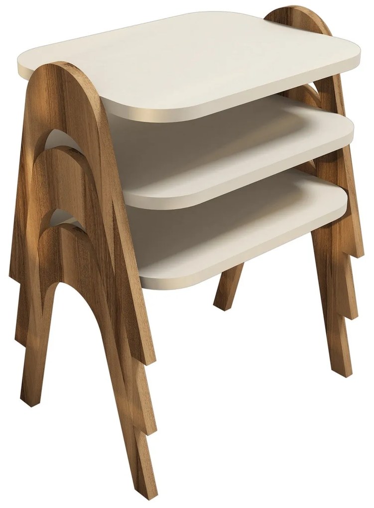 Dohányzóasztal (3 részes) Paris - Walnut, Cream