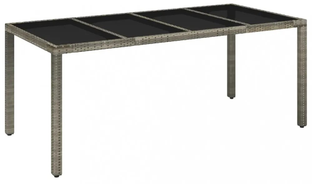 szürke polyrattan üveglapos kerti asztal 190 x 90 x 75 cm