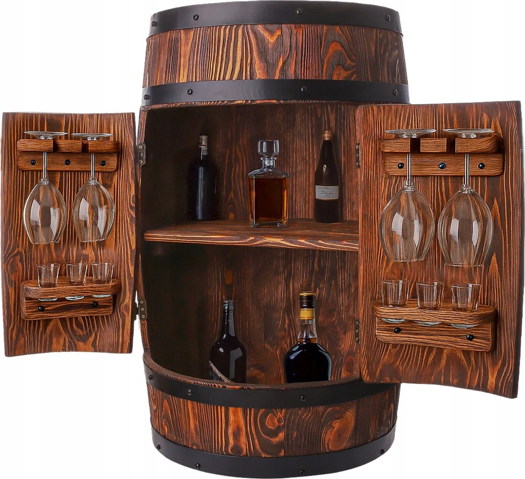 Fa bárpult alkoholos boroshordó pohártartóval 80x55 cm