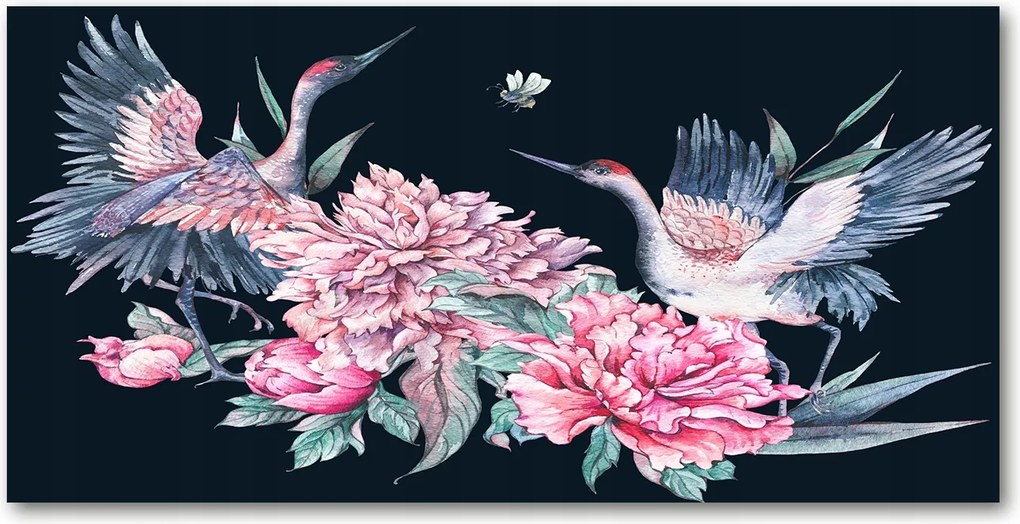 Fotó-üvegkép Darvak és bazsarózsa 140x70