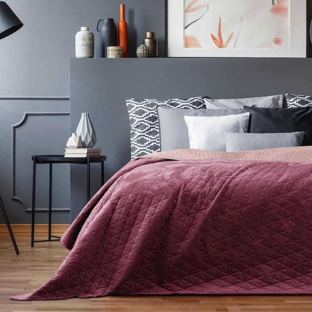 Sötét rózsaszín bársony steppelt ágytakaró 220x240 cm Laila – AmeliaHome