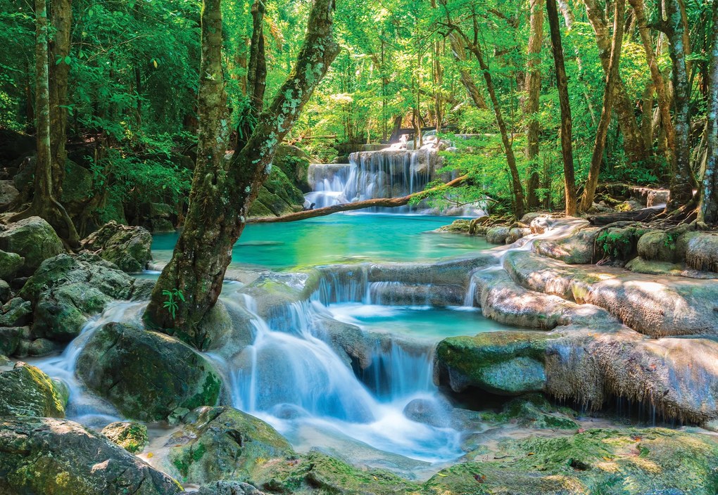 Tapéta vinil flizelin vízesések az erdőben, víz patak 370x255cm