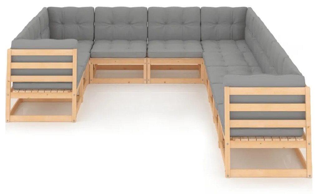 10 részes tömör fenyőfa kerti ülőgarnitúra párnákkal