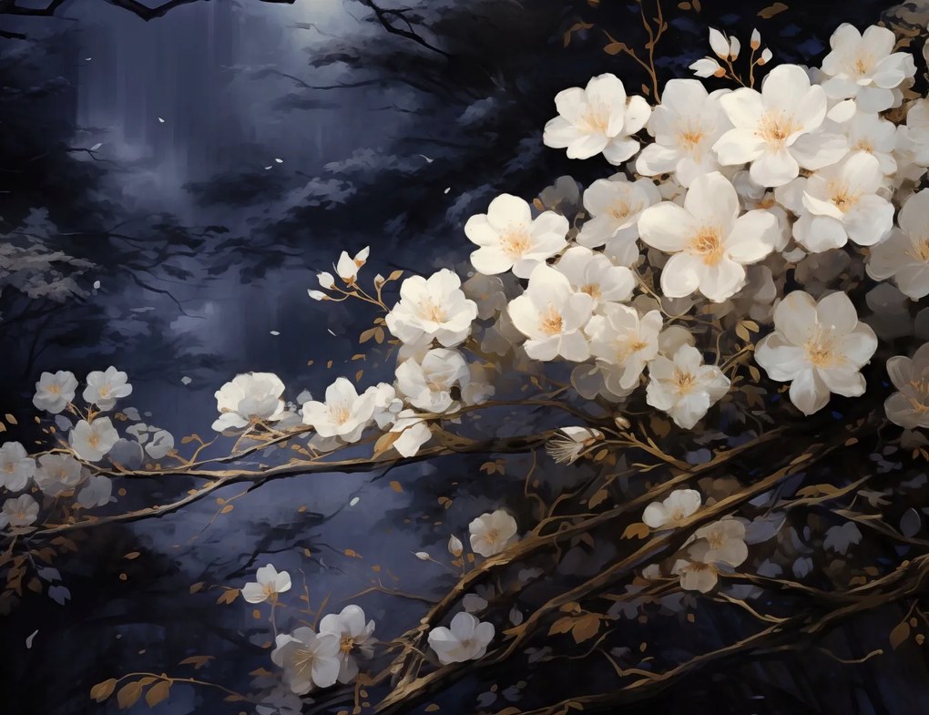 Poszter 65x50cm Fehér virágok a kertben