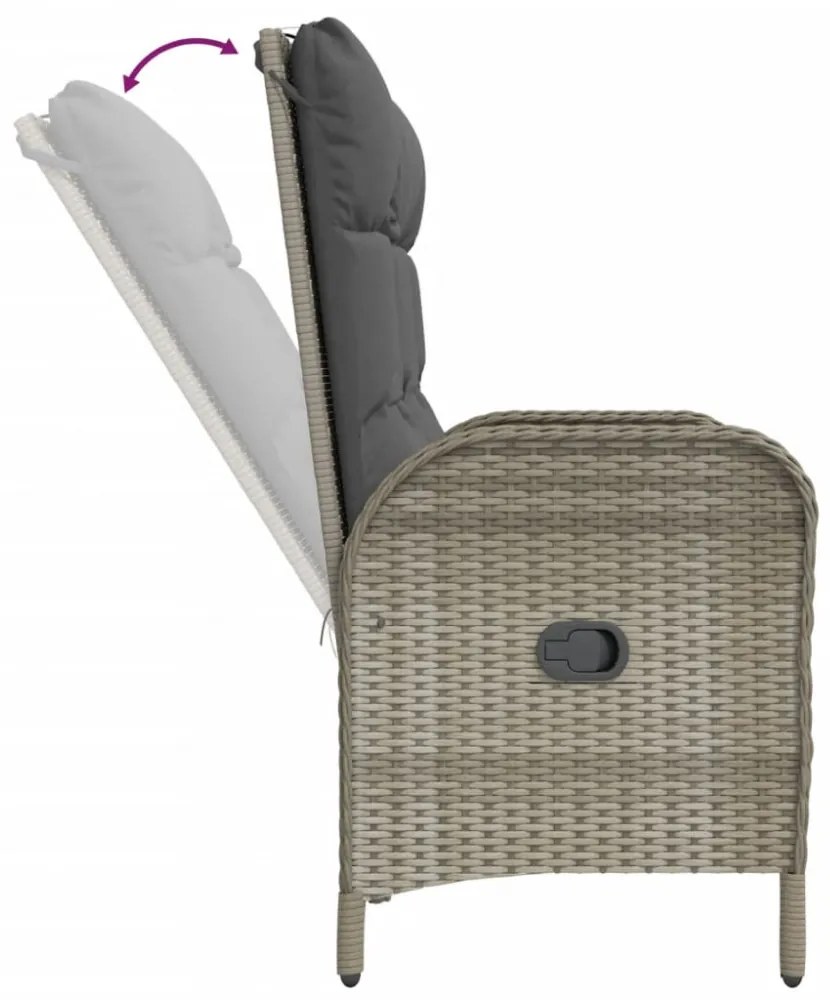 szürke polyrattan dönthető kerti pad párnákkal 107 cm