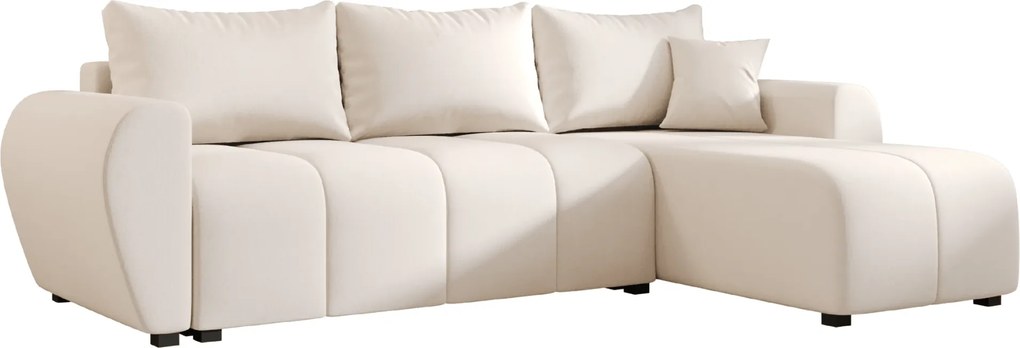 Kinyitható kétoldalas L-alakú ülőgarnitúra SEVIO 246x145 cm, krémszínű + 2 párna INGYENESEN