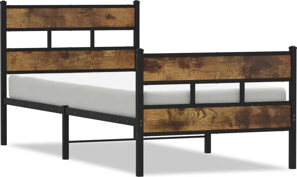 vidaXL füstös tölgy színű fém ágykeret matrac nélkül 100 x 190 cm