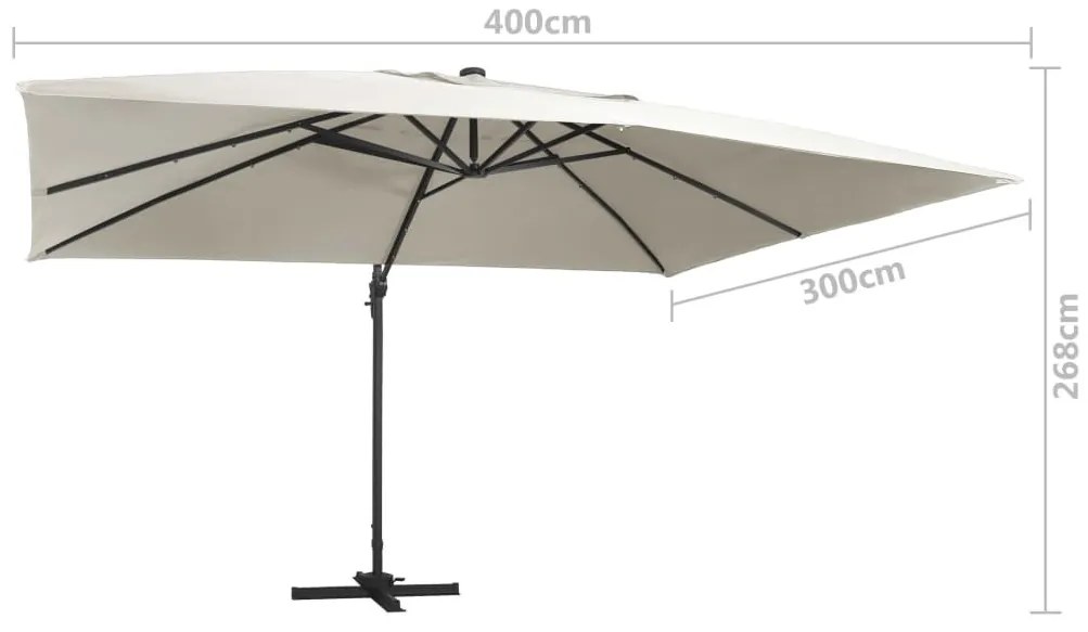 homokszínű konzolos napernyő LED-del/alumínium rúddal 400x300cm