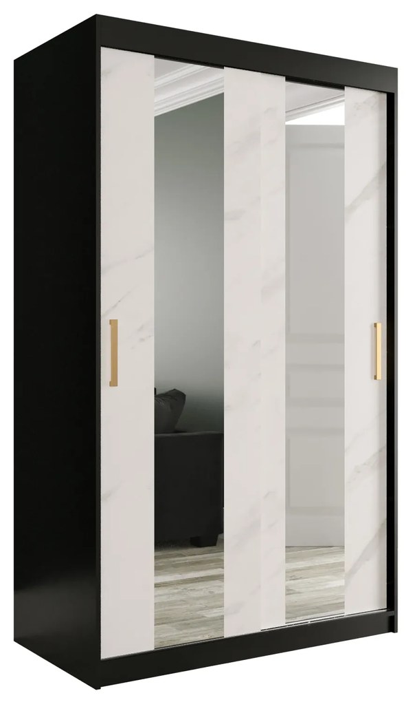 Ruhásszekrény 120 cm Marbelo P (matt fekete + fehér márvány). 1064514