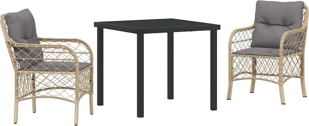 vidaXL Kert étkező szett párnával 3 pcs Bézs polirattan