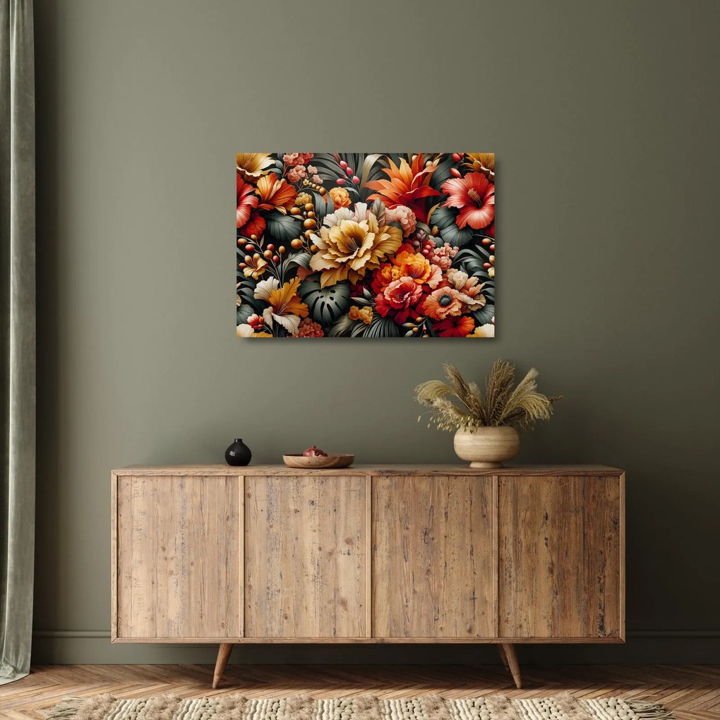 Üveg kép - Narancs-vörös virágok (70x50 cm)