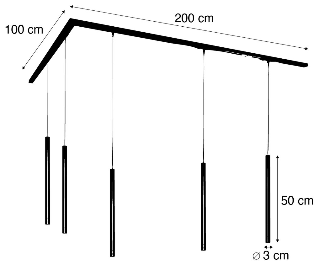 Modern sínrendszer 5 függőlámpával fekete 1 fázisú - Iconic Frini