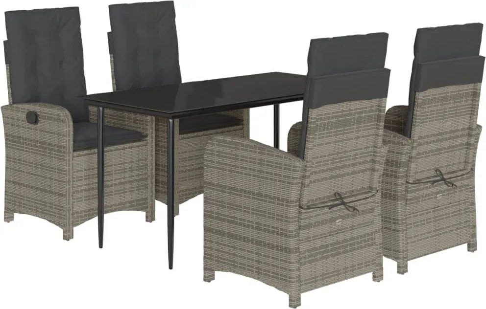 vidaXL 5 részes szürke polyrattan kerti étkezőgarnitúra párnával