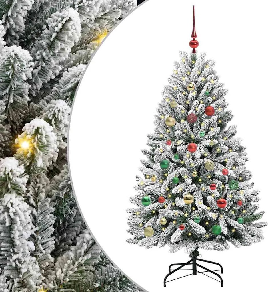 vidaXL Mű karácsonyfa 150 LED-del Zöld és Fehér 150 cm PVC és fém