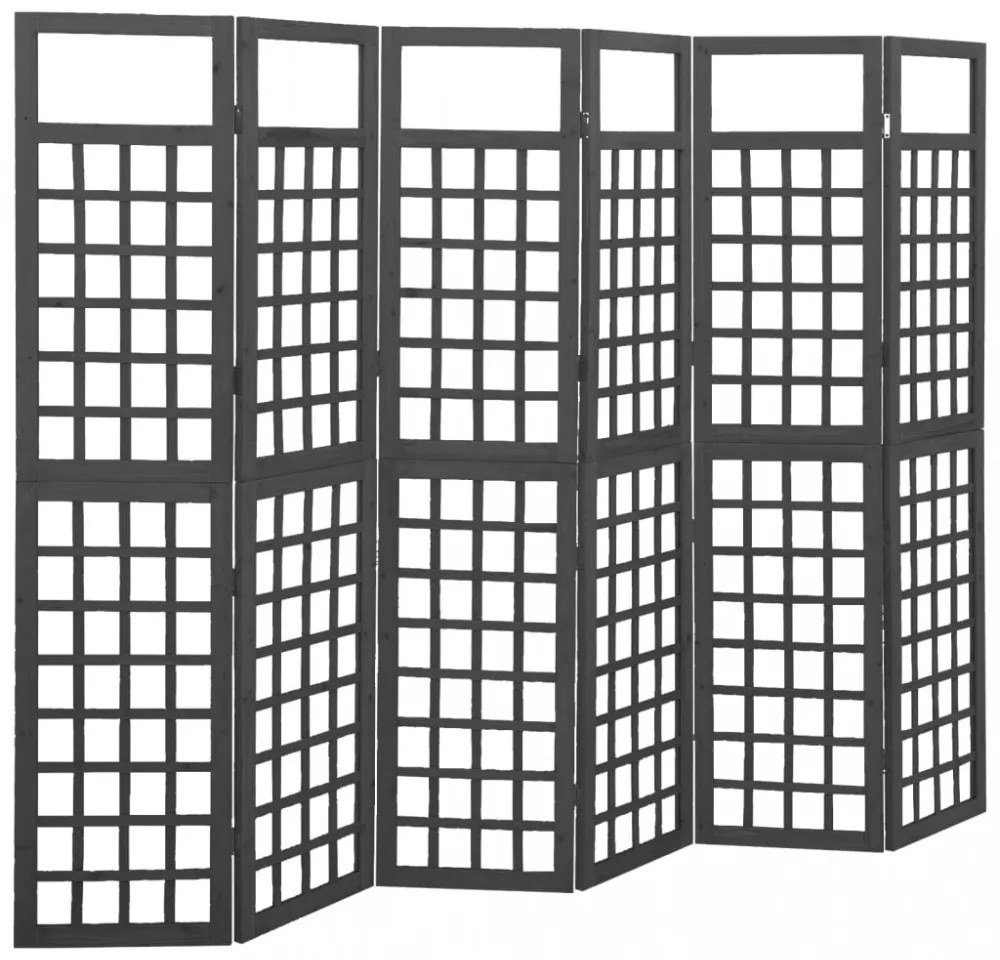 6 paneles fekete fenyőfa térelválasztó/lugasrács 242,5 x 180 cm