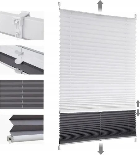 Pliszírozott Roló Nappal Éjszaka Pliszírozott Dupla Fehér-szürke Sekey 85 X 130 CM