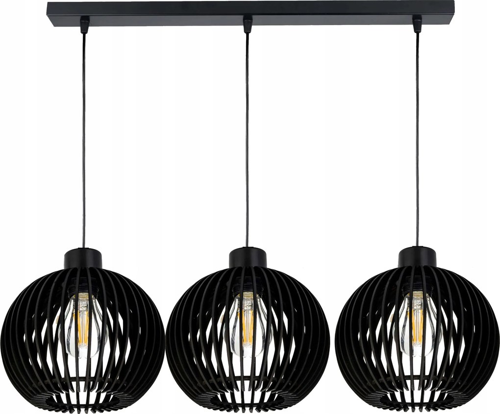 Mennyezeti Lámpa Fekete túlnyúlás Loft 3x E27 Fa Fekete