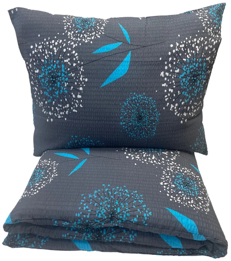 Krepp lapok Pitypang kék TiaHome - 1x Párna 90x70cm, 1x Paplan 140x200cm