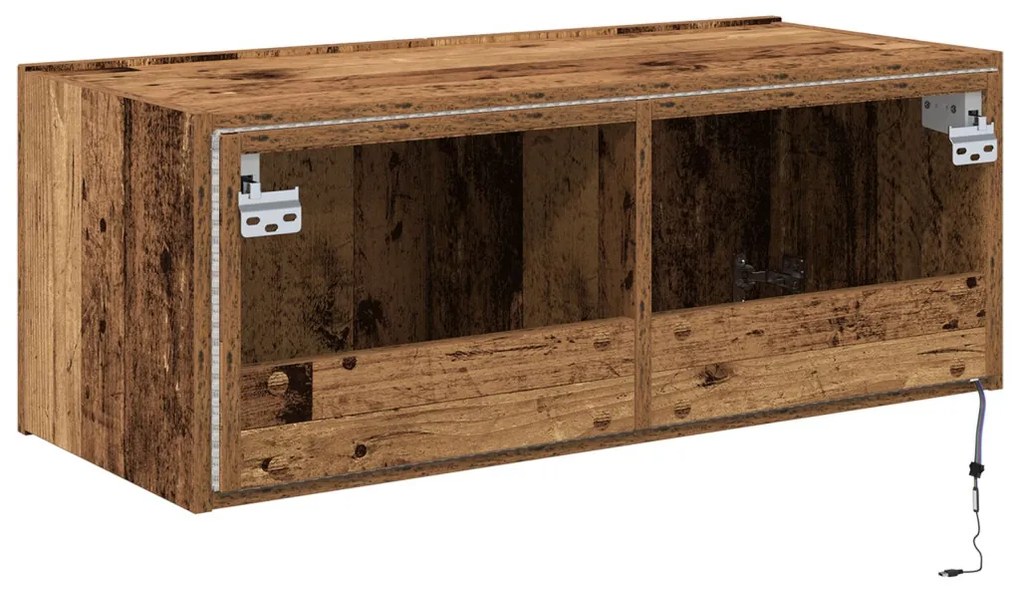 TV Fali Szekrény LED Világítással Régi Fa 80x35x31 cm