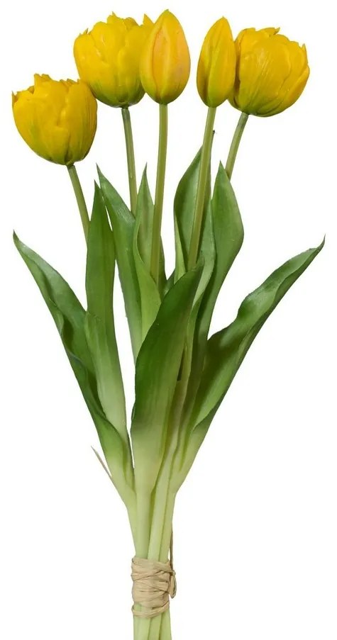 Tulipán műcsokor 5 db sárga, magassága 38 cm