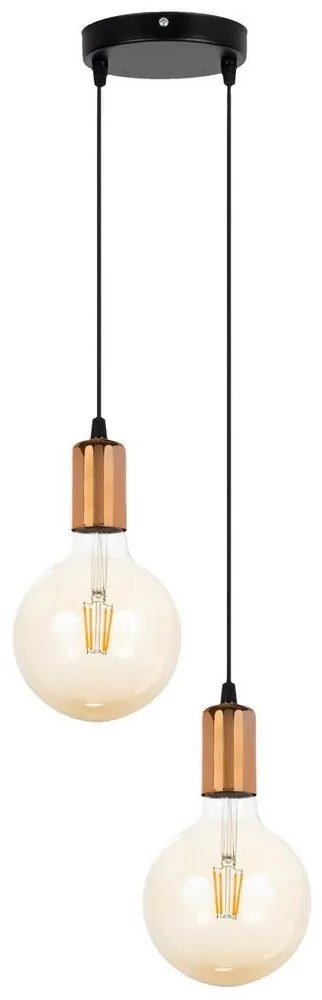 Csillár zsinóron MIROS 2xE27/60W/230V kerek fekete/réz