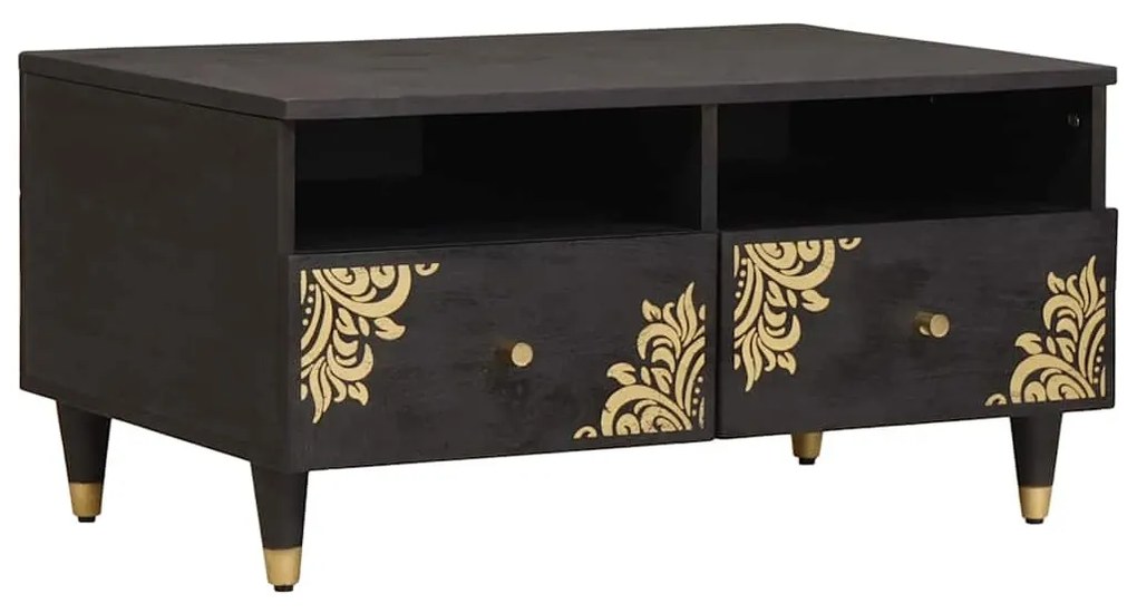 vidaXL Dohányzóasztal fiókkal Fekete 80 x 54 x 40 cm Tömör Mangófát