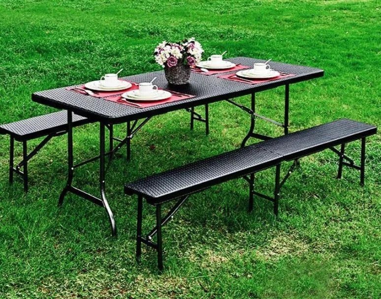 Catering készlet asztal + 2 pad 180cm Brown Rattan