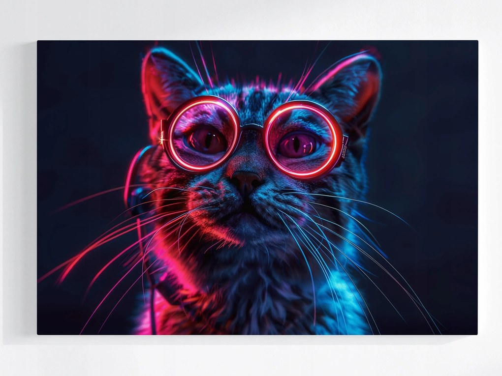 Vászonkép Canvas Portré Macska Rózsaszín Szemüveg Techno Nerd 120x80