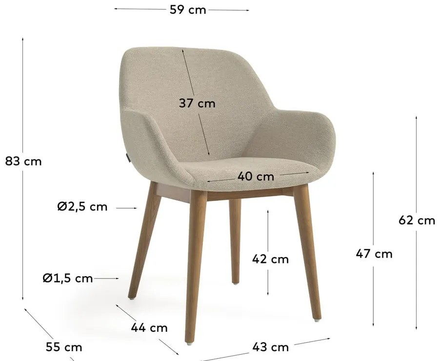Bézs kárpitozott karfás étkezőfotel Konna – Kave Home