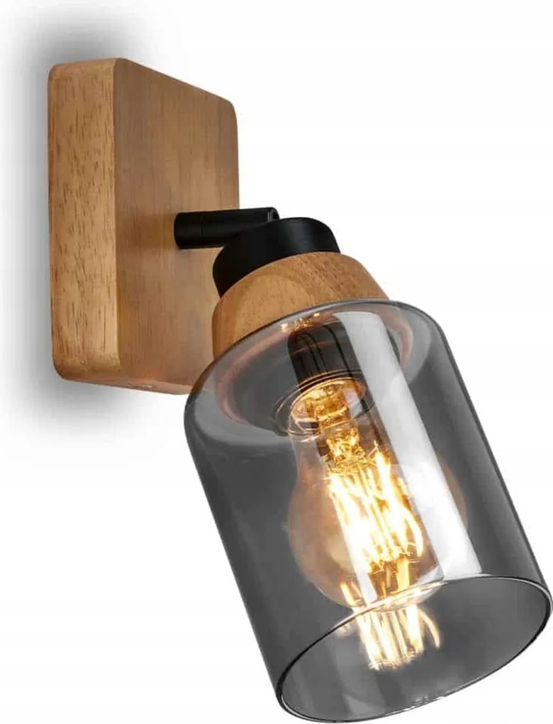 Briloner Royk spotlámpa 1x E27, fa/füstölt fekete üveg, 21 cm