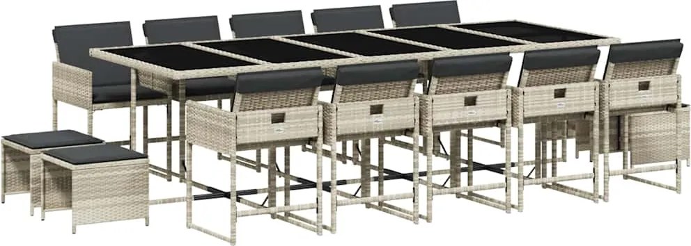 vidaXL 15 részes szürke polyrattan kerti étkezőgarnitúra párnákkal