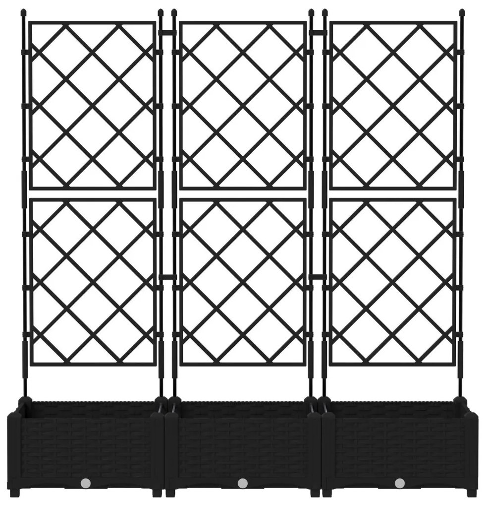 Kertészeti Cserép trellis-szel 3 db Fekete 120x40x125.5 cm