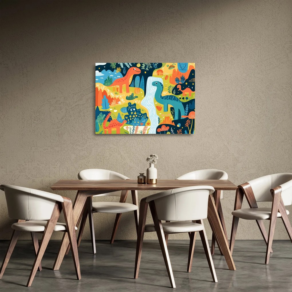 Üveg kép - Vidám dinoszauruszok (70x50 cm)