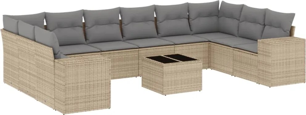 vidaXL 11 részes bézs polyrattan kerti ülőgarnitúra párnákkal