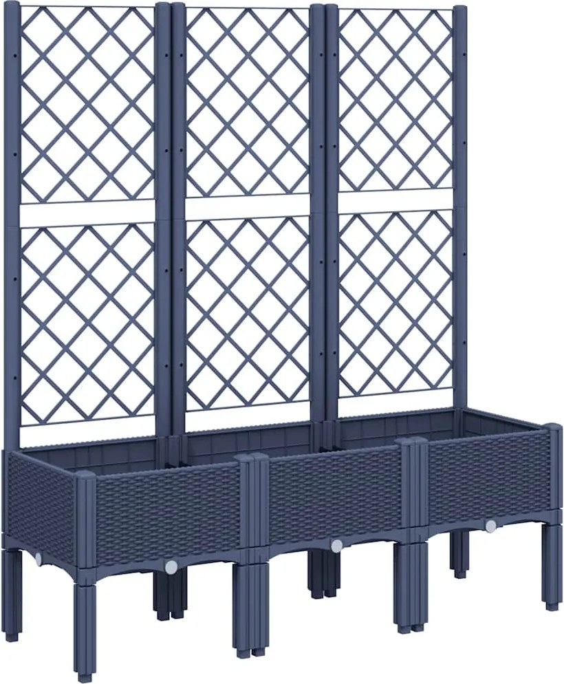 vidaXL kékszürke PP rácsos kerti ültetőláda 120 x 40 x 142 cm