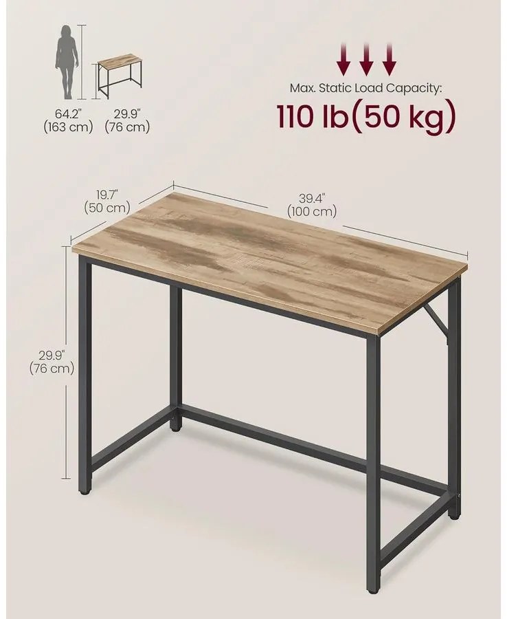 Íróasztal 100 × 50 × 76 cm karamell barna–fekete színben