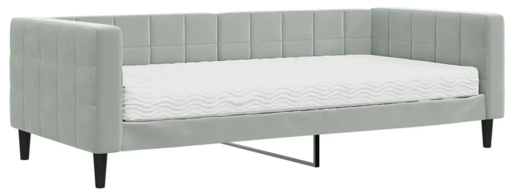 világosszürke bársony kanapéágy matraccal 90 x 200 cm