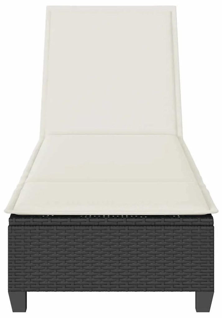 fekete polyrattan napozóágy párnákkal 55x200x25,5 cm