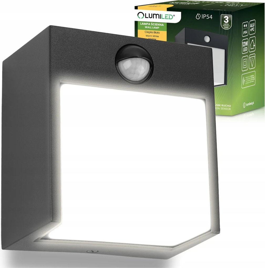 Kerti Fali Lámpa Led Homlokzati Fali lámpa Kültéri Pir IP54 12W 3000K