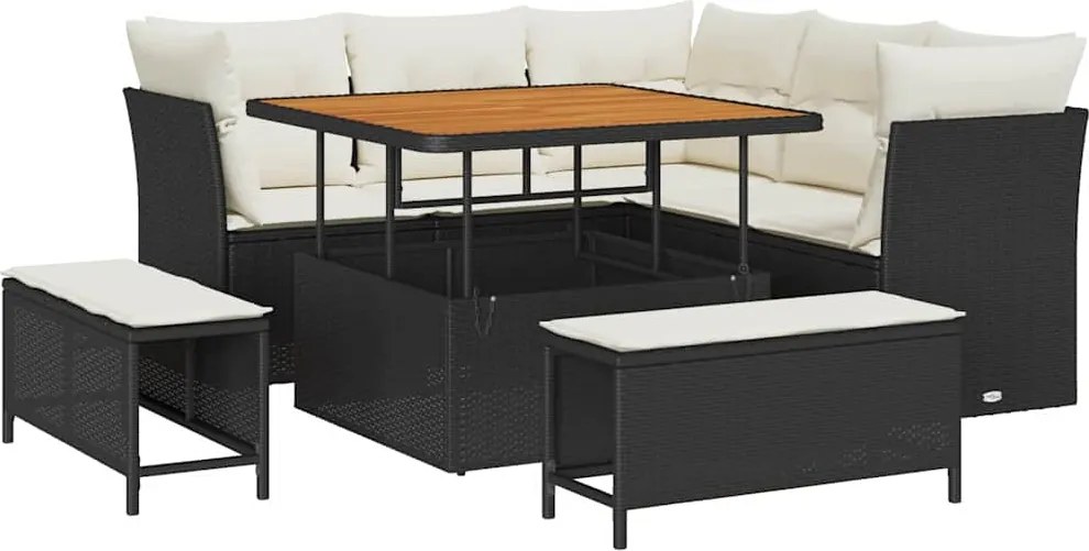 vidaXL Kerti Kanapé Szett 8 pcs Fekete polirattan