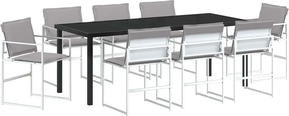 vidaXL Kert étkező szett 9 pcs Fehér Porszórt acél