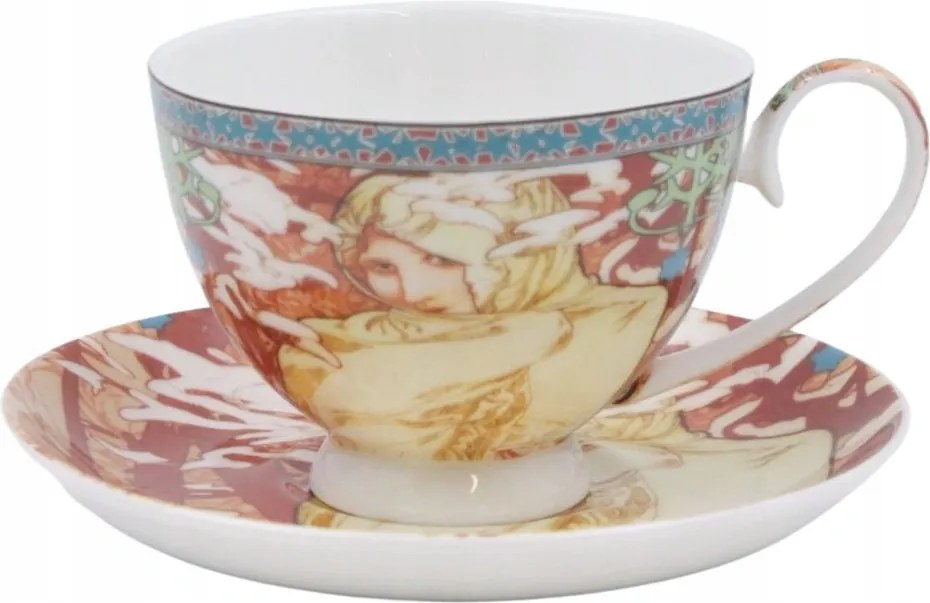Home Elements Porcelán bögre 250 ml csészealjjal, Mucha, Tél