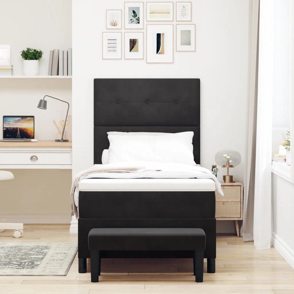 Box Spring Ágy Matraccal & Pad Fekete 80x200 cm Plüss