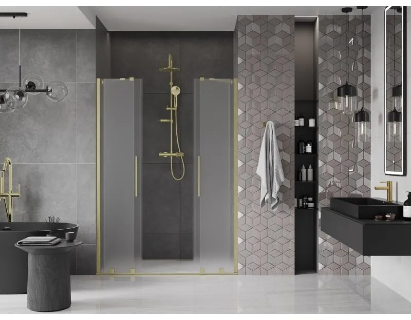 Mexen Velar Duo, tolózuhanyajtó nyitáshoz 140 cm, 8 mm-es matt üveg, arany matt, 871-140-000-32-55
