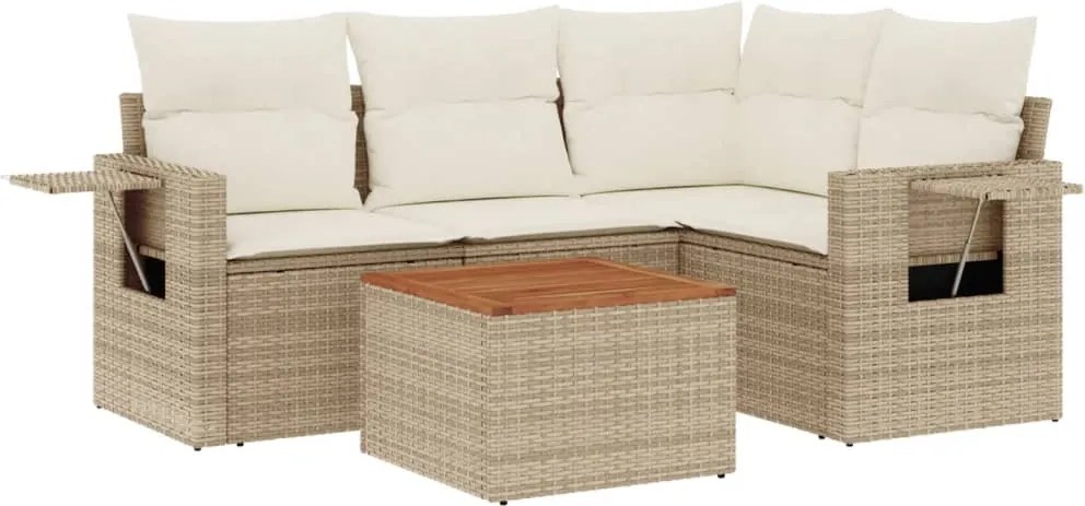 vidaXL 5 részes bézs polyrattan kerti ülőgarnitúra párnákkal