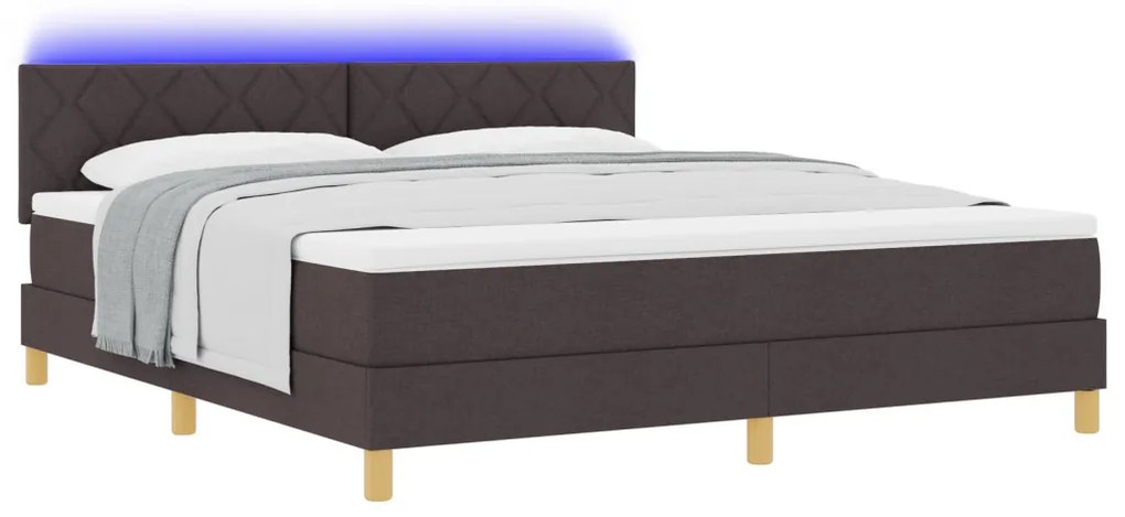 Box Spring Ágy Matrac és LED Sötétbarna 180x200 cm Szövet