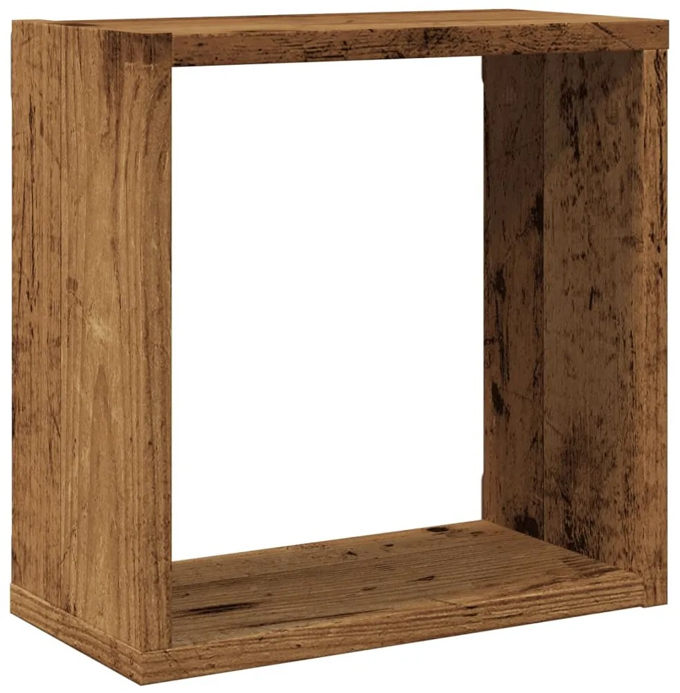 4 db antik fa színű szerelt fa fali kockapolc 30x15x30 cm